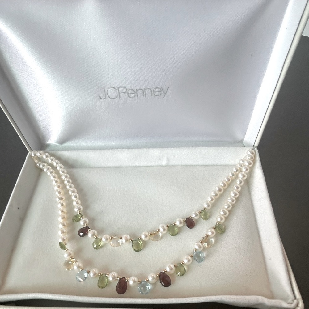 Genuine Pearl and Gemstone Two Strand Necklace New in Box